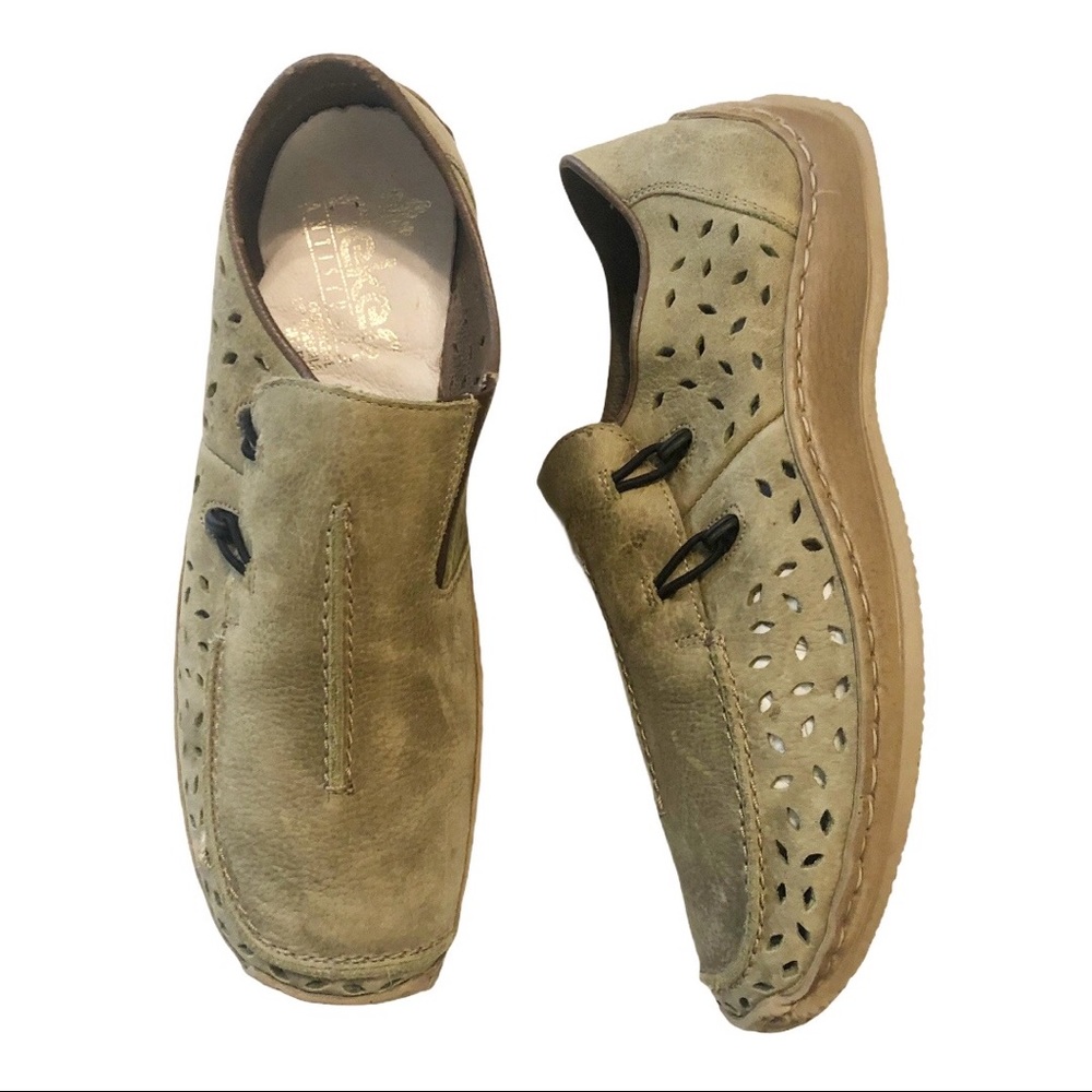 Rieker Olive distressed Leather slip on shoes 39